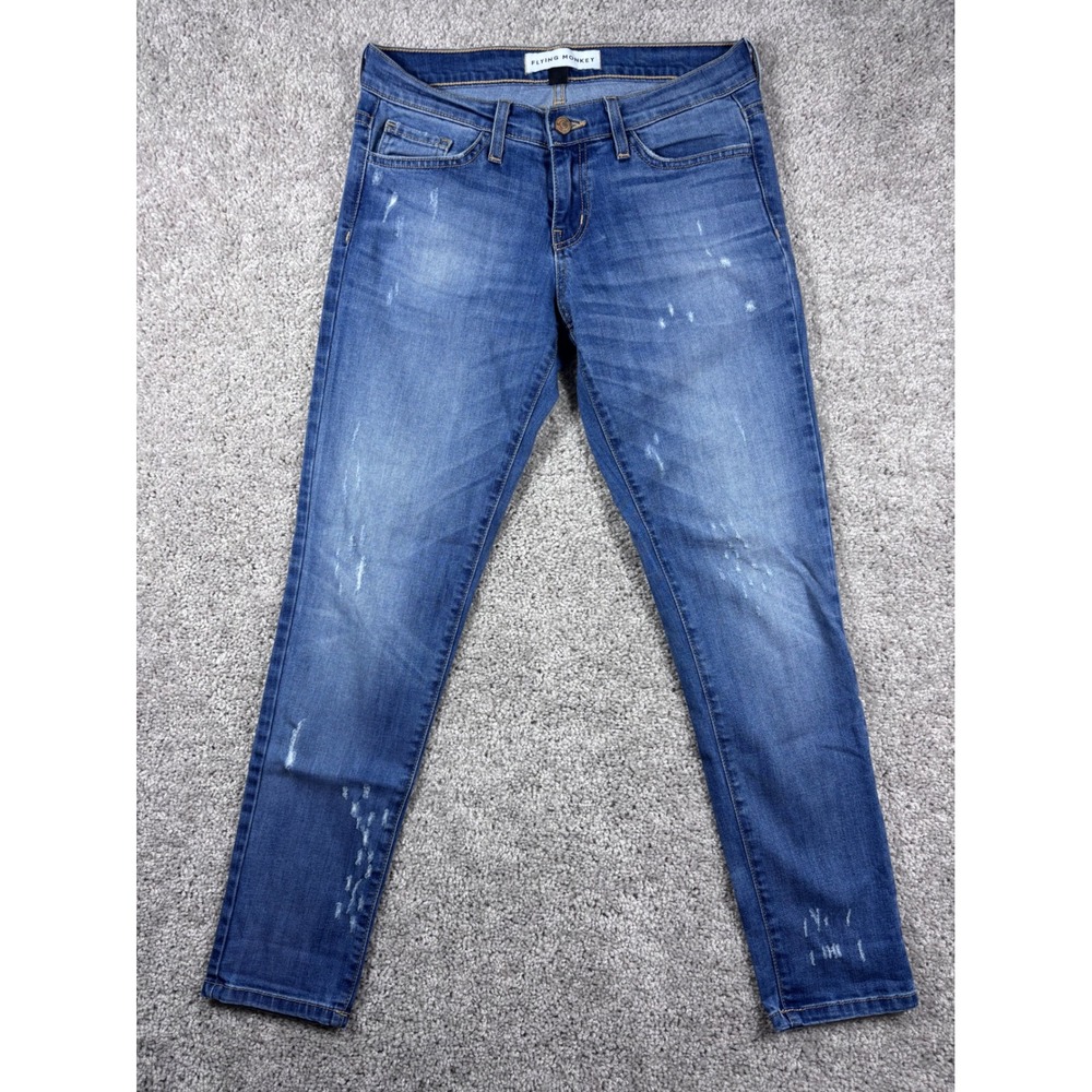 Flying Monkey Women's Distressed Skinny Jeans Blue Denim Sz 24 (Measured at 28")